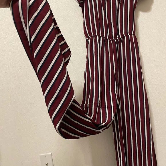 Ambiance Red Black Striped Jumpsuit Size M Wide Leg Spaghetti Strap Ruffle - Picture 3 of 8